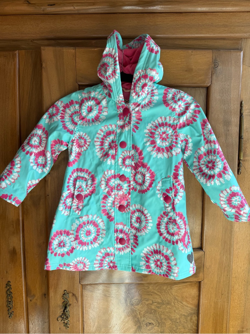 Hatley Aqua and Pink Spiral-Print Hooded Raincoat Jacket